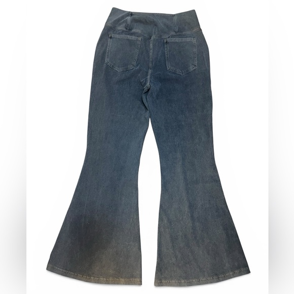 Halara Blue Flared Denim Pant With Stretch Waistband Petite Large - Picture 3 of 5